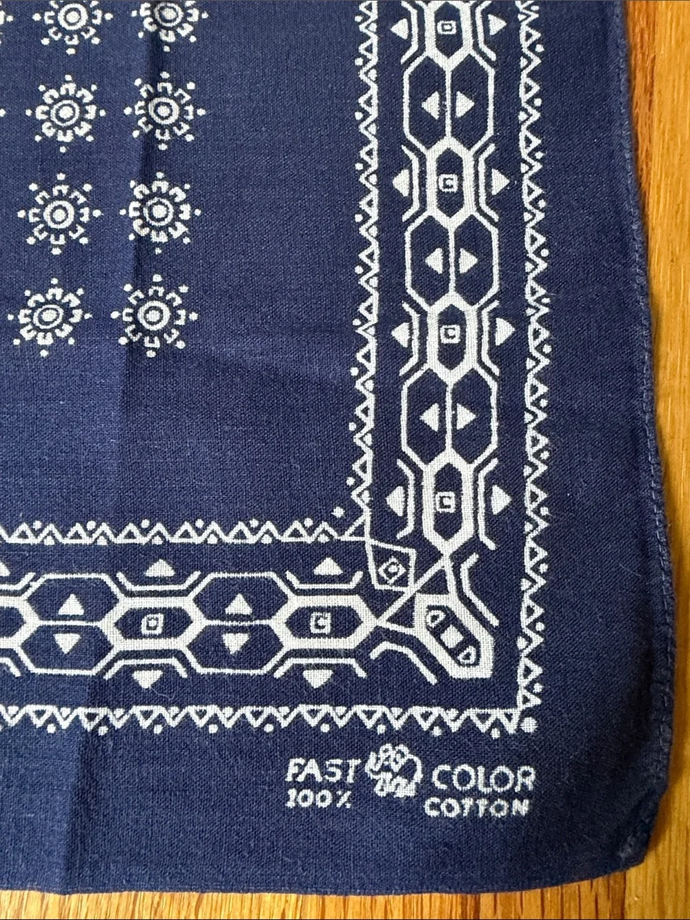 Vintage Elephant Brand Fast Color Navy Blue Bandana 100% Cotton Geometric Flower